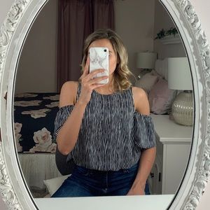 Cold Shoulder Black/White Stripe